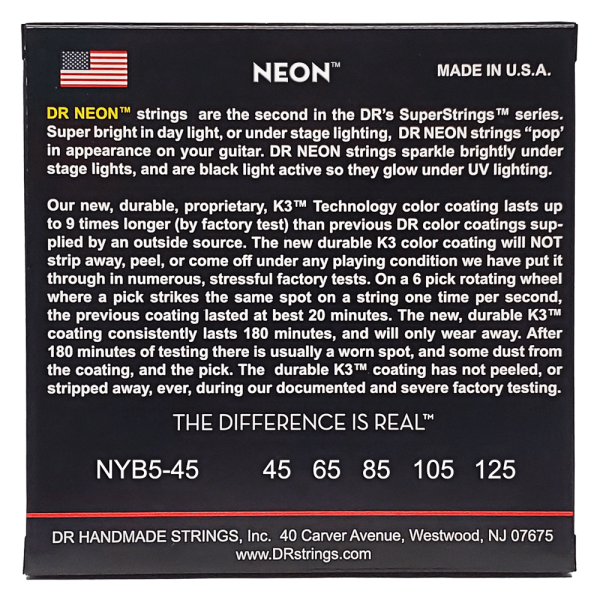 DR Strings NYB5-45 HiDef Neon Yellow Saiten, 45-125